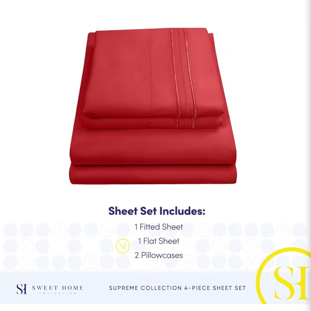 Queen Size Red Bedding Sheet Set - Classic Comfort - Picture 3 of 9